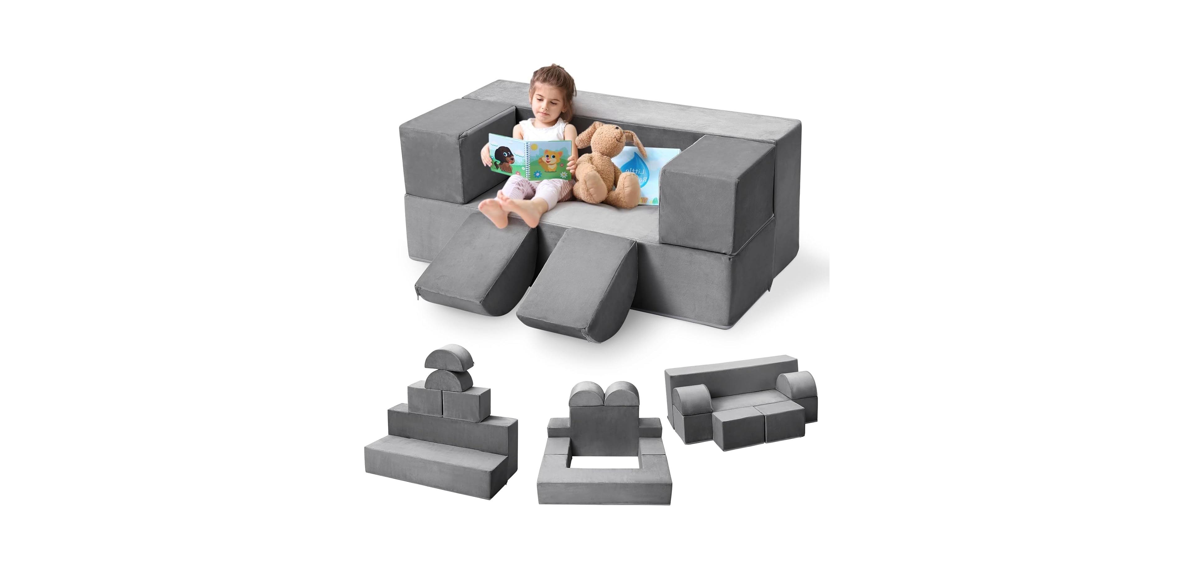 Gaomon Modular Kids Couch Sofa for Toddlers and Kid's Foam Play Couch Convertible Soft Kids Sofa Set with Detachable Cushions