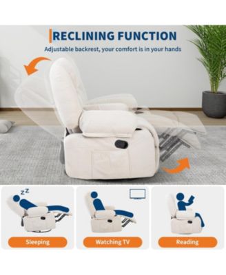 Massage Rocking Recliner Chair with Vibration and Heat, 360° Swivel Chenille Rocker Chairs for Living Room