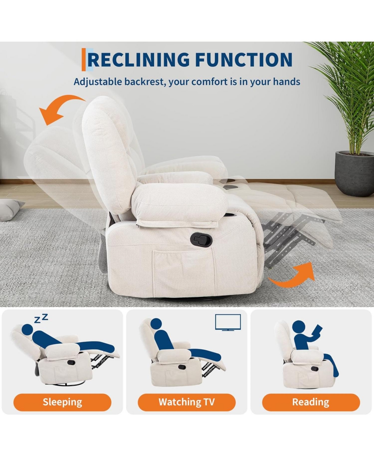 Gaomon Massage Rocking Recliner Chair with Vibration and Heat, 360° Swivel Chenille Rocker Chairs for Living Room