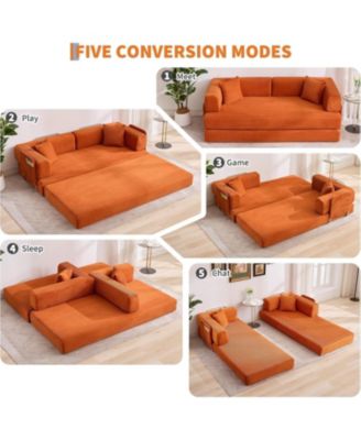 Convertible Couch - 78.7" Folding Sofa Bed with 2 Pillows, Plush Corduroy Boneless Convertible Sofa, No Assembly Required for Living Room