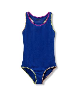 Girls Chlorine Resistant Embroidered One Piece Swimsuit