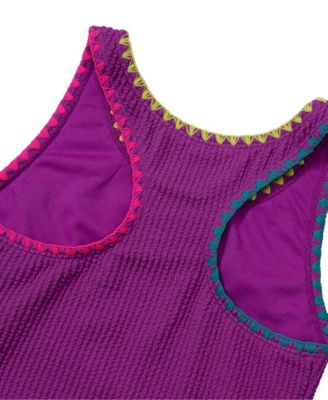 Girls Chlorine Resistant Embroidered One Piece Swimsuit