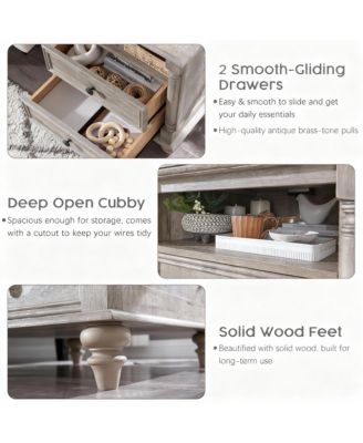 24" Rustic Square Nightstand with Charging Station for Bedroom/Living Room