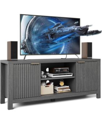 Maple Oak TV Stand for TVs Up to 65 Inch, 100LBS Capacity Media Console, Fluted Entertainment Center with Adjustable Open Shelves