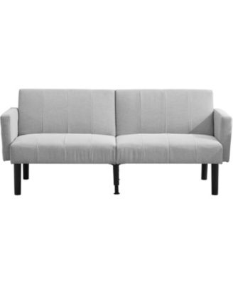 75.5” Convertible Futon Sofa Bed, Linen Flannel Small Couch Sofa with Wood Legs & 700lbs Capacity, Adjustable Folding Loveseat