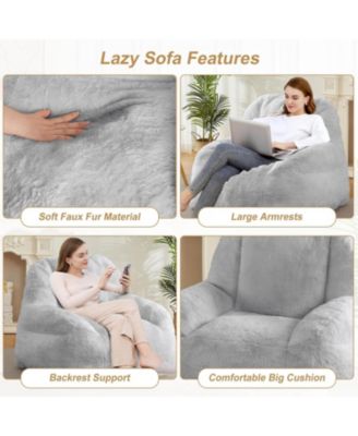 Giant Bean Bag Chair, Faux Fur Stuffed Bean Bag Couch with Filler, Bean Bag Chair for Adults, Big Lazy Sofa Floor Sofa with Handle