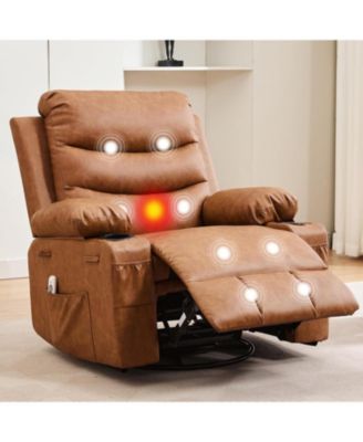 Recliner Chair with Massage and Heat, 360° Swivel Oversized Single Sofa Seat, Adult Rocking Recliner with Cup Holder and Storage Pockets