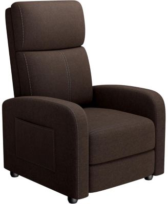 linen fabric manual recliner chair with side pocket, high backrest, thick cushion and adjustable push back lounge design