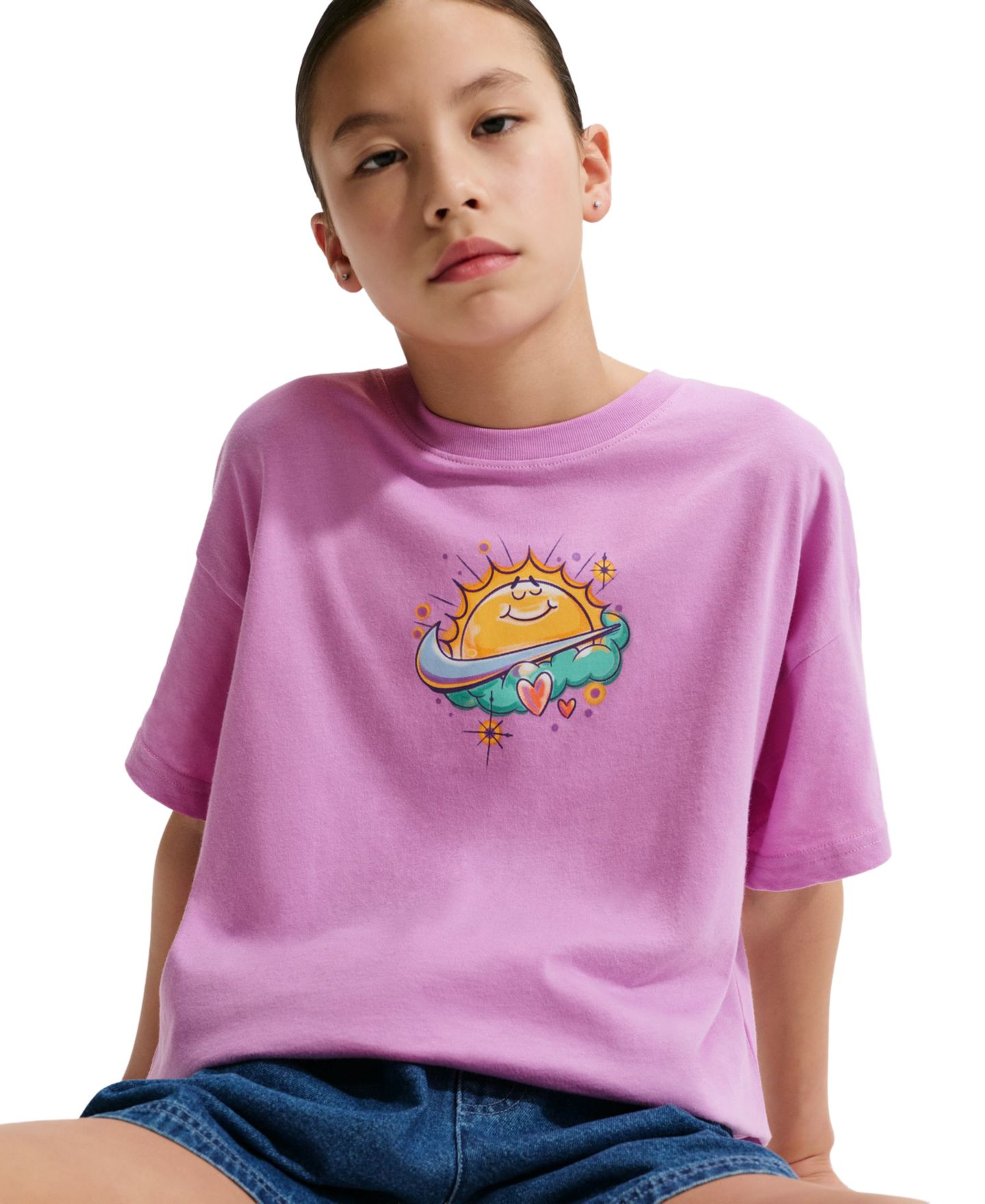 Футболка Nike Sportswear Crewneck T-Shirt для девочек, цвет: Светлый пурпурный — фото 2