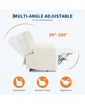 Corduroy Recliner Chair, Manual Recliner Sofa with Handle, Pillow Top Arms, Thick Padding, Side Pocket