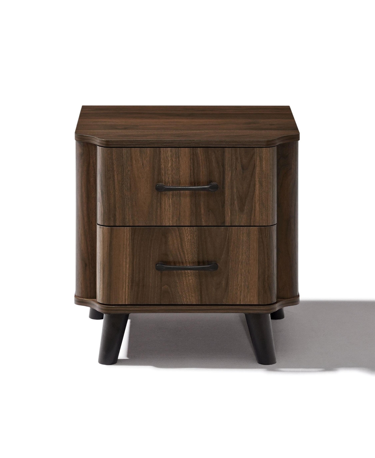 LuxenHome Mid Century Modern Nightstand, Walnut Night Stand with Curved Edge, Nightstand with Drawers - Dark oak