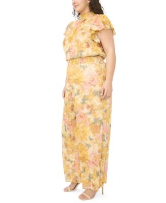 Plus Size Flutter-Sleeve Printed Jumpsuit