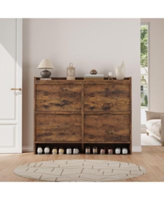 Wooden Shoe Cabinet with 4 Flip Drawers – Adjustable Shelf Shoe Organizer, Hidden Freestanding Shoe Storage for Entryway, Hallway, Living Room.