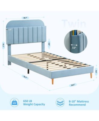 2PCS Twin Upholstered Platform Bed Frames with Bookcase Headboard,Velvet Mattress Foundation,Heavy Duty Steel Support Legs,Easy Assembly