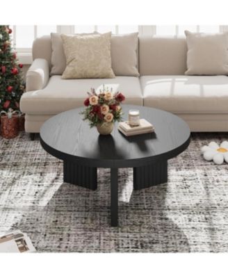 335" Round Coffee Table, Circle Center Table with Fluted Legs & 13" Thick Top, Accent Cocktail Tables for Living Room, Bedroom, Easy Assembly