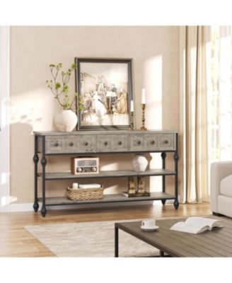 52" Console Table, Entryway Table with 3 Storage Drawers, 3 Tier Industrial Metal Sofa Table, Behind CouchTable, Hallway Table for Entry