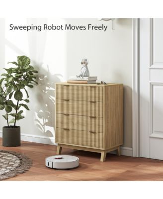 Nightstand, 4 Drawer Double Dresser, Wave-Fluted Fronts, Gold Finger Pulls, Bedside Table