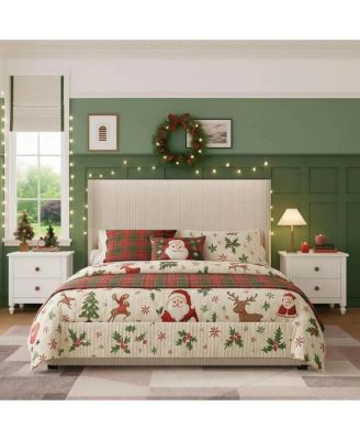 Queen Size Bed Frame with Storage Drawers, Corduroy Upholstered Platform Bed with Wingback, Tufted Headboard and Footboard