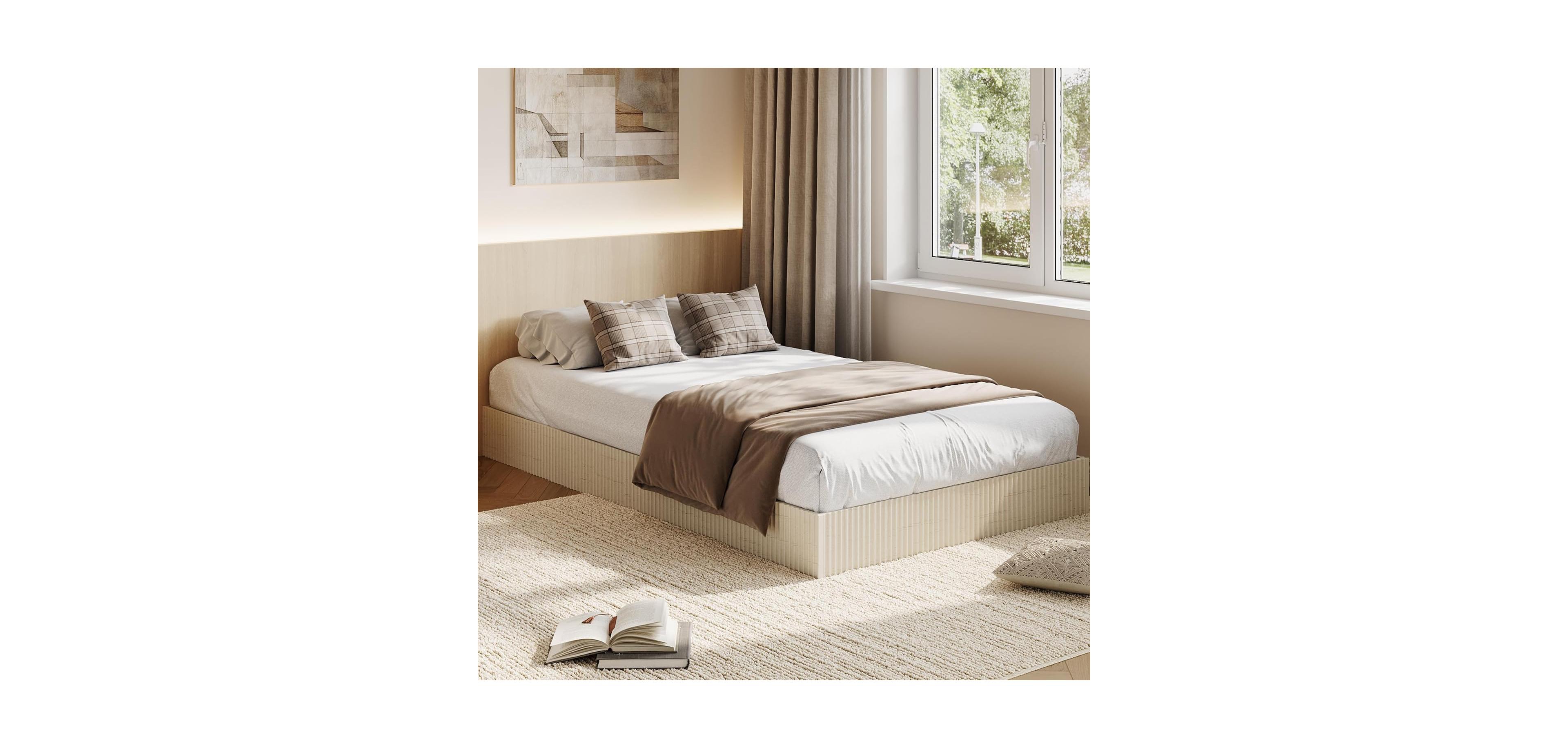 gaomon Wood Platform Bed Frame, Modern Fluted Design, Low Profile, Sturdy Support