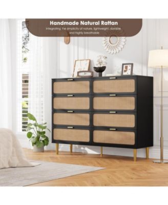 8-Drawer Rattan Tall Storage Dresser