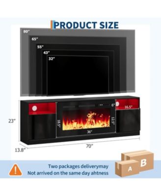 70" Fireplace TV Stand with 36" Electric Fireplace & Storage Cabinet 2 Tier Entertainment Center, Fireplace Heater with 12 Frame & LED Light
