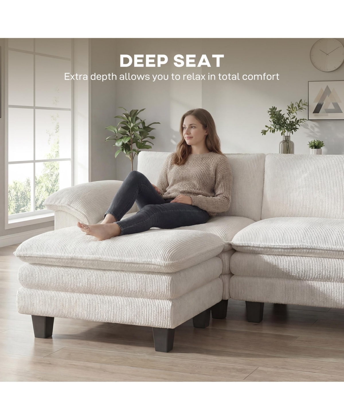 Homcom Sectional Sofa, L Shaped Couch with Deep Seat, Ottoman