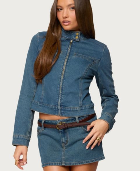 Женские куртки Edikted Josiee Stretchy Denim Moto Jacket