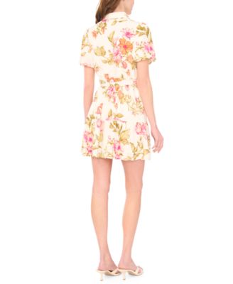 Petite Puff-Sleeve Belted Fit & Flare Dress