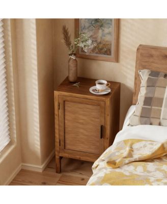 Rustic Slat Nightstand with 2 Shelves for Bedrooms