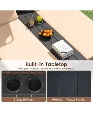 Daybed w/ Adjustable Backrests 2-Person PE Rattan Patio Bed w/ Canopy Outdoor