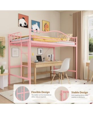 Twin Loft Bed with Adjustable Ladder & Safety Rail, Heavy-Duty Metal Frame, 400 lb Capacity, Space-Saving, Noise-Free