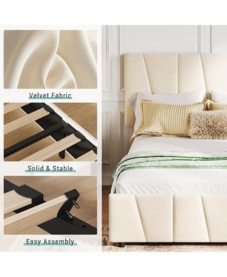 Twin Velvet Upholstered Tufted Storage Bed Frame with Adjustable Headboard and 2 Drawers