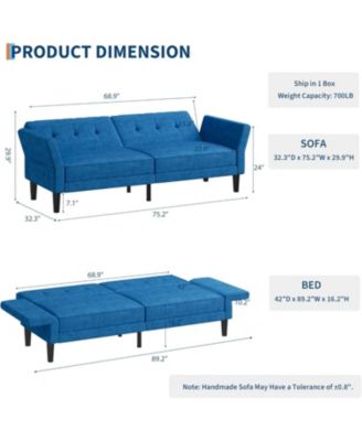 89 Inch Futon Sofa Bed, Modern Sleeper Couch with Adjustable Backrest & Armrest, Convertible Futon Couch for Living Room, Bedroom