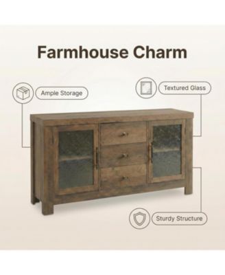 54.4" Buffet Sideboard Cabinet, Wood Storage with 2 Glass Doors & 3 Drawers, Coffee Bar & TV Stand for Living Room, Kitchen, Dining Room