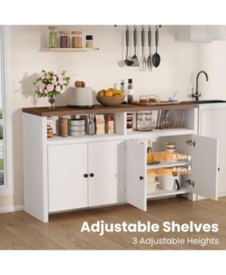 55" Farmhouse Buffet Sideboard Cabinet, Large Wood Storage with 4 Doors & Adjustable Shelves, Coffee Bar for Kitchen, Dining Room