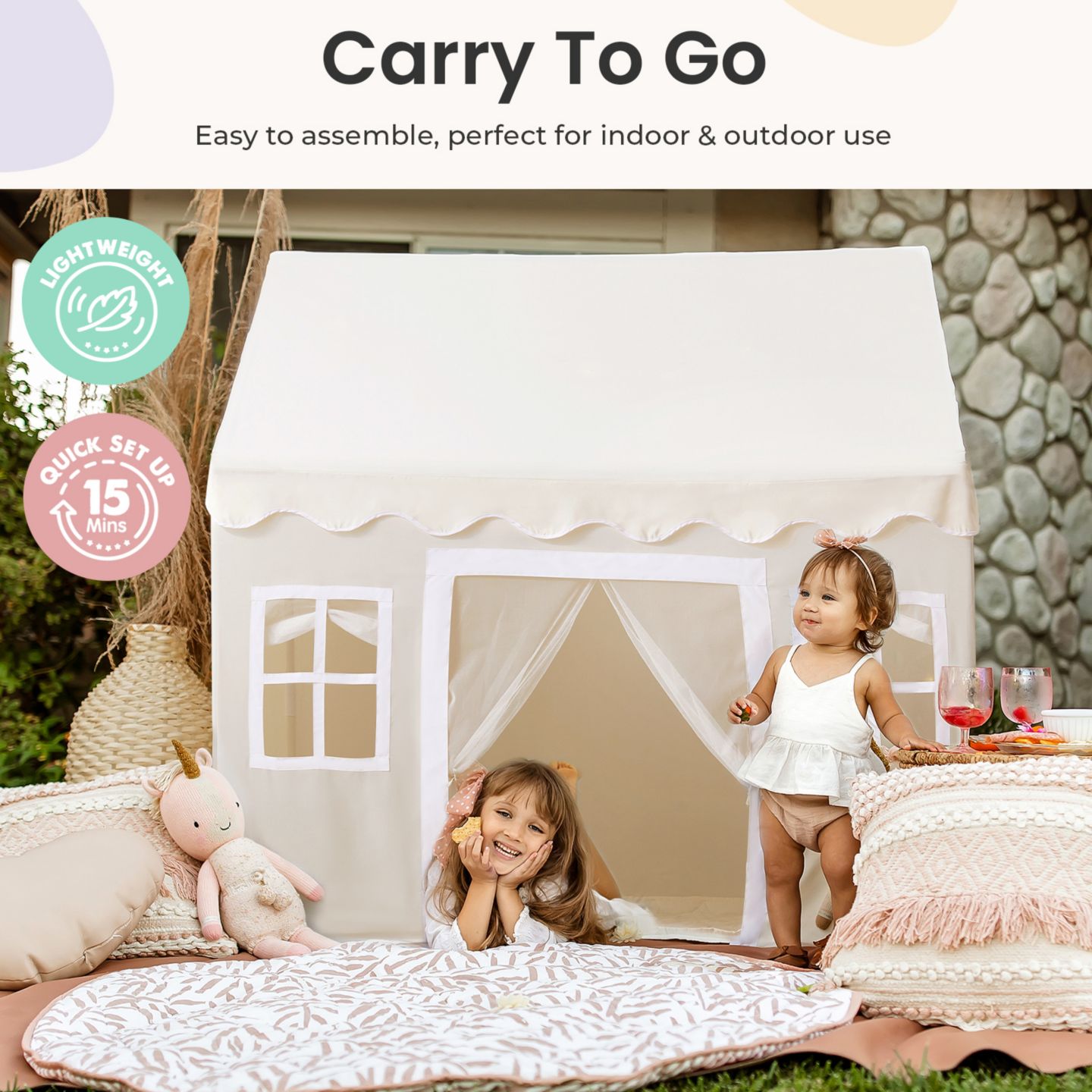 Детские игрушки Tiny Land Indoor Playhouse Tent with String Lights, 3-Piece, Ages 3+ — фото 3