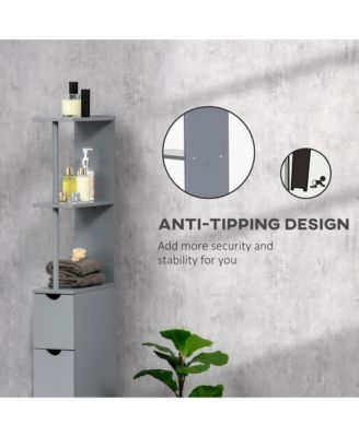 Narrow Side Bathroom Storage Cabinet, 54" Tall Freestanding Linen Tower with 2-Tier Shelf and Drawers for Small Spaces