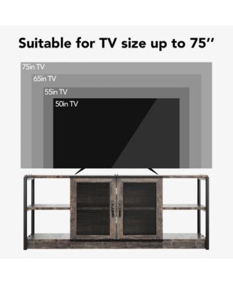 Farmhouse TV Stand for 65+ Inch TVs, Media Stand with Mesh Door & Storage Shelves