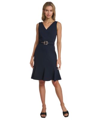 Calvin Klein Women's Belted Pleated Hem Dress - Macy's