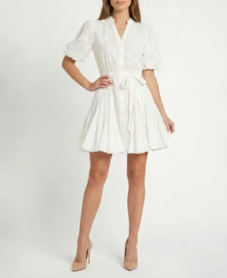 Petite Cotton Soutache Fit & Flare Shirtdress - White