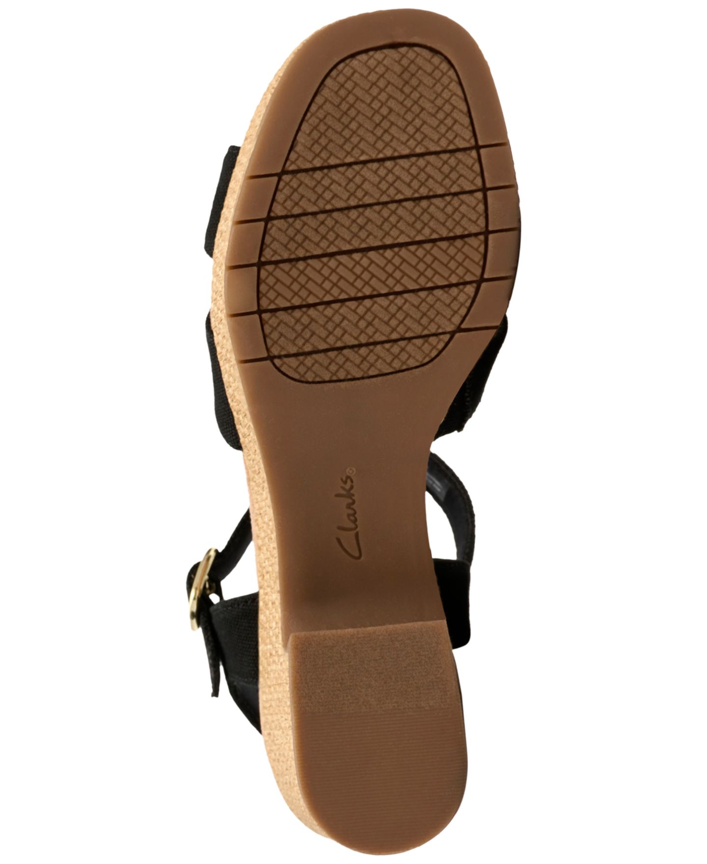 Женские сандалии Clarks Nerisa Twist Round Toe Wedge, цвет: Чёрный холщовый — фото 5