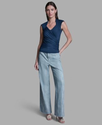 Women's V-Neck Sleeveless Wrap Detail Top