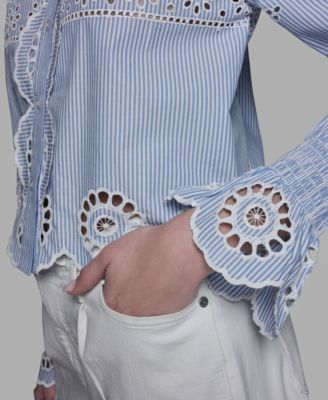 Women's Collared Neck Scallop Hem Top