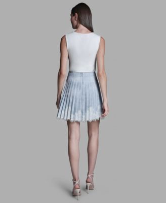 Women's Lace Trim Pleated Mini Skirt