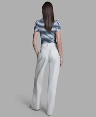 Women's Mid-Rise Tie Detail Wide-Leg Pants