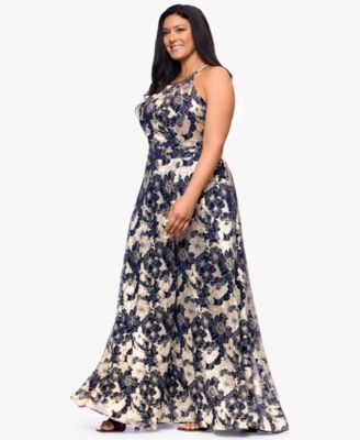 Plus Size Halter Wrap Foil Ball Gown