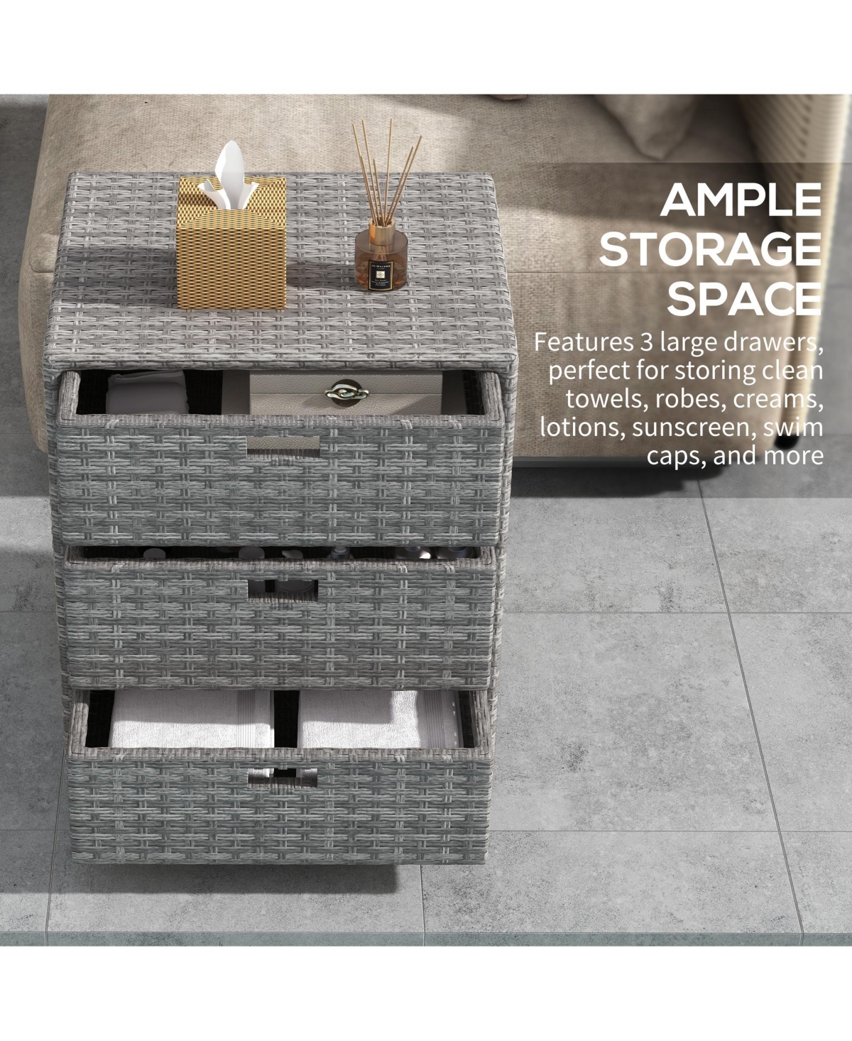 Outsunny Patio Wicker Pool Cabinet, Rat Storage Cabinet Organizer