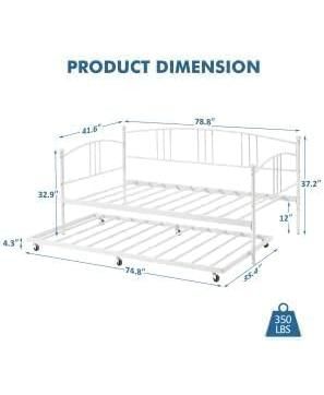Twin Metal Daybed with Trundle, Pullout Trundle Bed Frame with Arched Headboard, Guest Sofa Bed with Steel Slat Support, No Box Spring Required