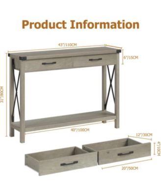 Console Table with 2 Drawers, Farmhouse Sofa Table with Storage Shelf, Accent Wood Entryway Table for Living Room, Hallway