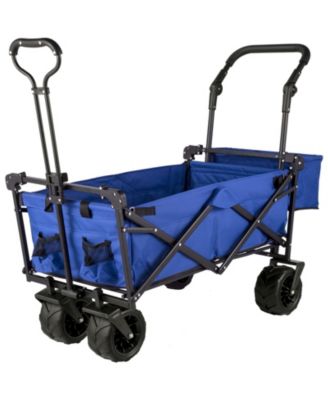 Extra Large Folding Wagon with Removable Canopy & Rear Storage, All-Terrain Utility Cart, Blue